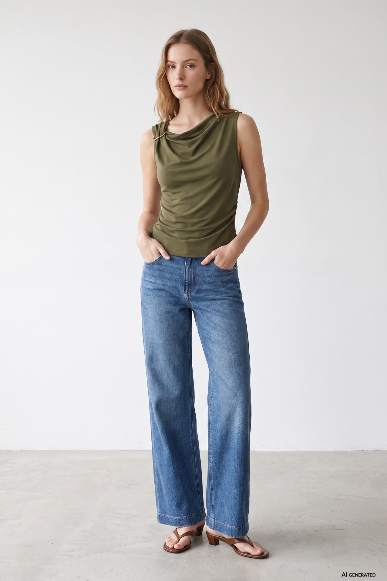 Camiseta slim verde drapeada