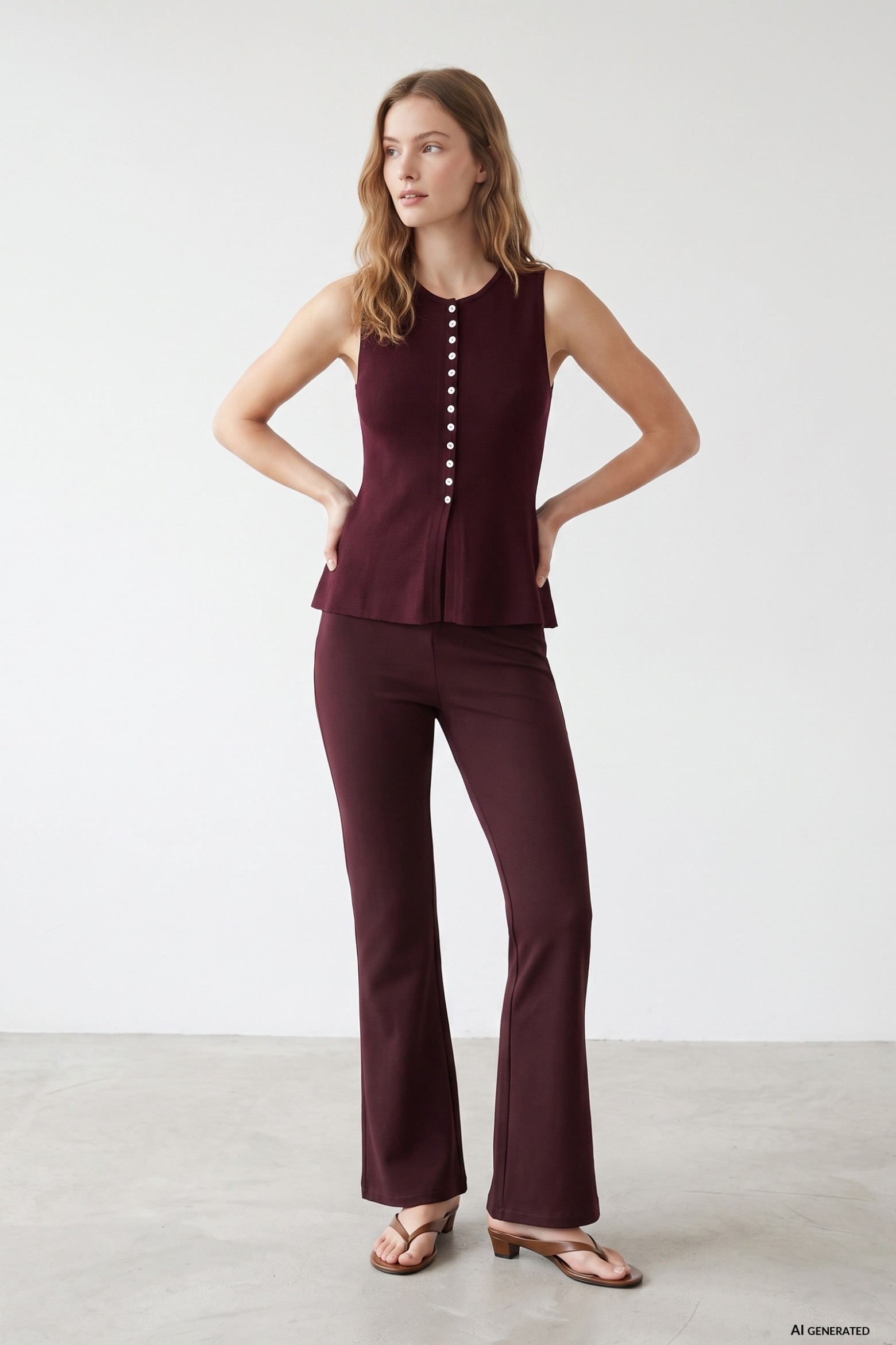 Wine Flare Fit Trousers