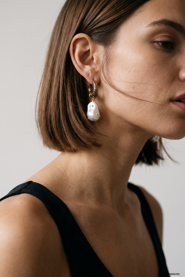 Gold Textured Pearl Earrings