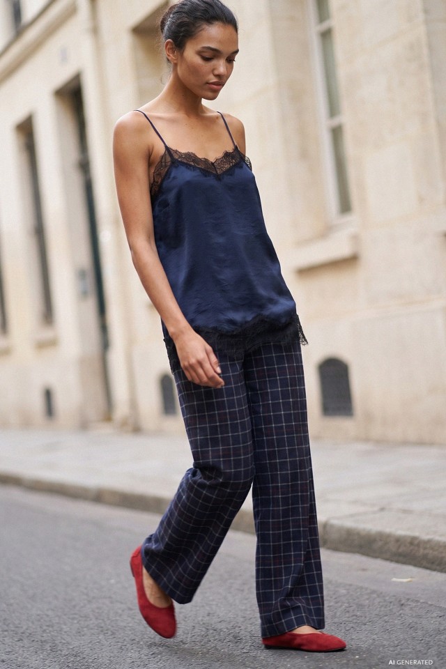 Wide-Leg Checked Palazzo Pants Wide-Leg Checked Palazzo Pants