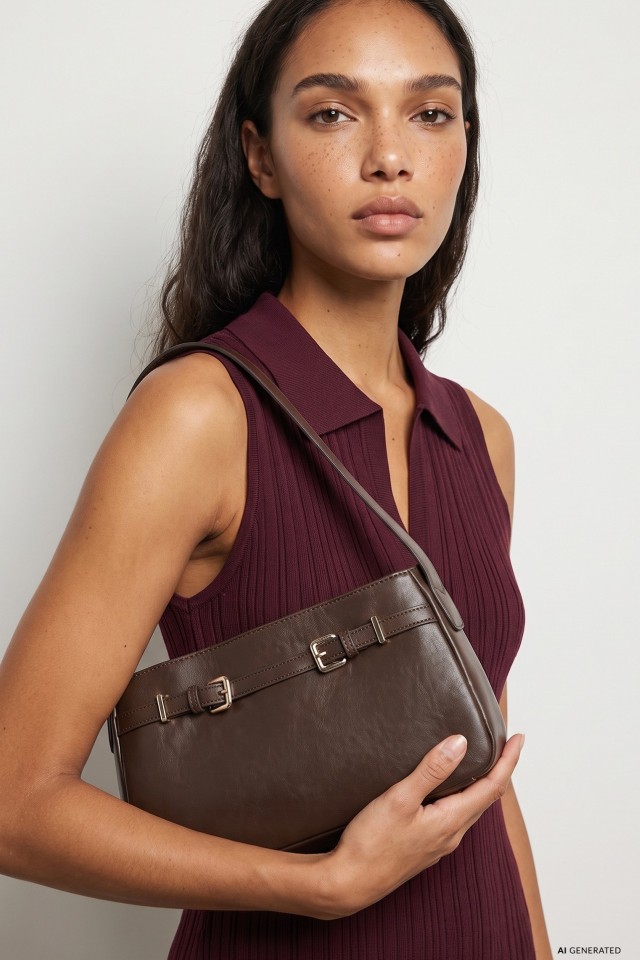 Brown Shoulder Bag Buckle Detail