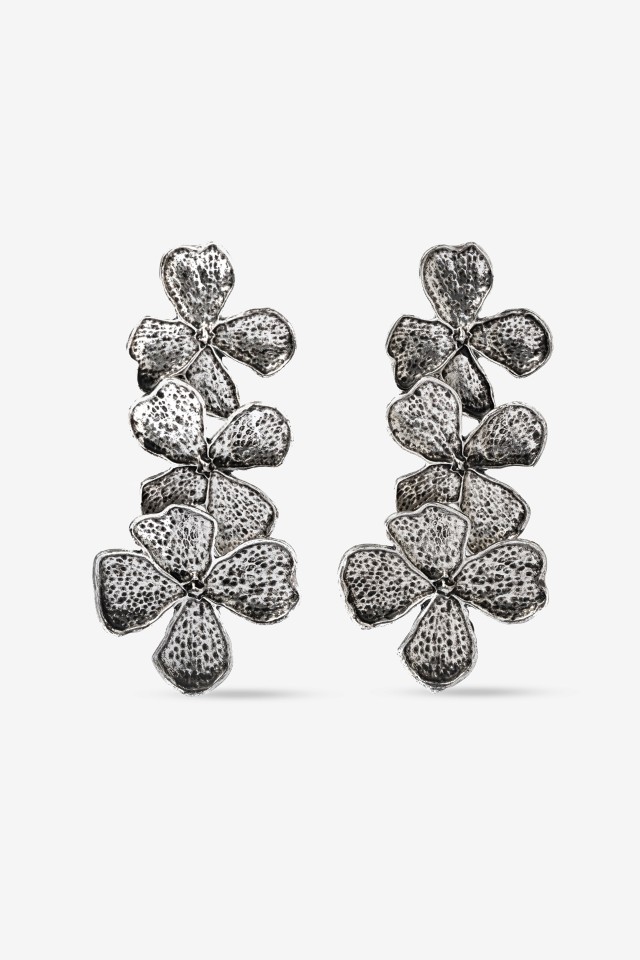 Silver Flower Statement Earrings