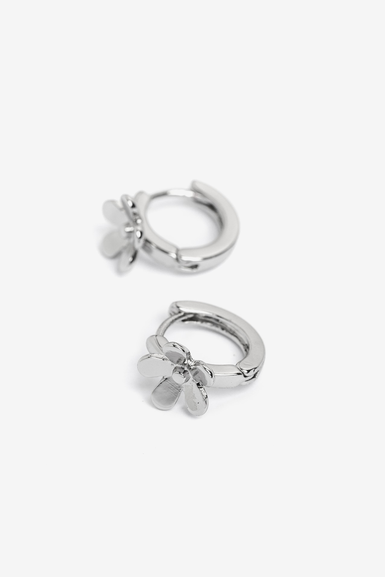 Silver Hoop Flower Earrings