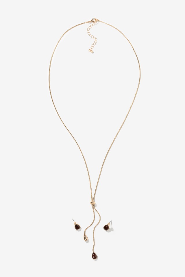 Gold Necklace and Earrings Set