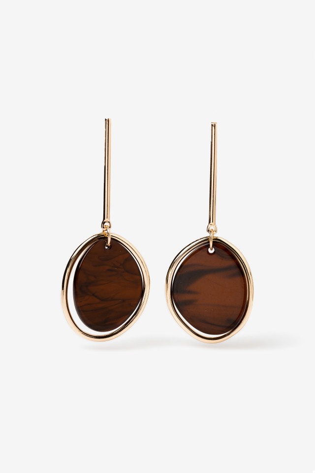 Brown Oval Drop Earrings