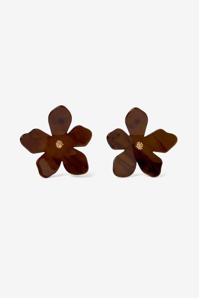 Brown Flower Statement Earrings