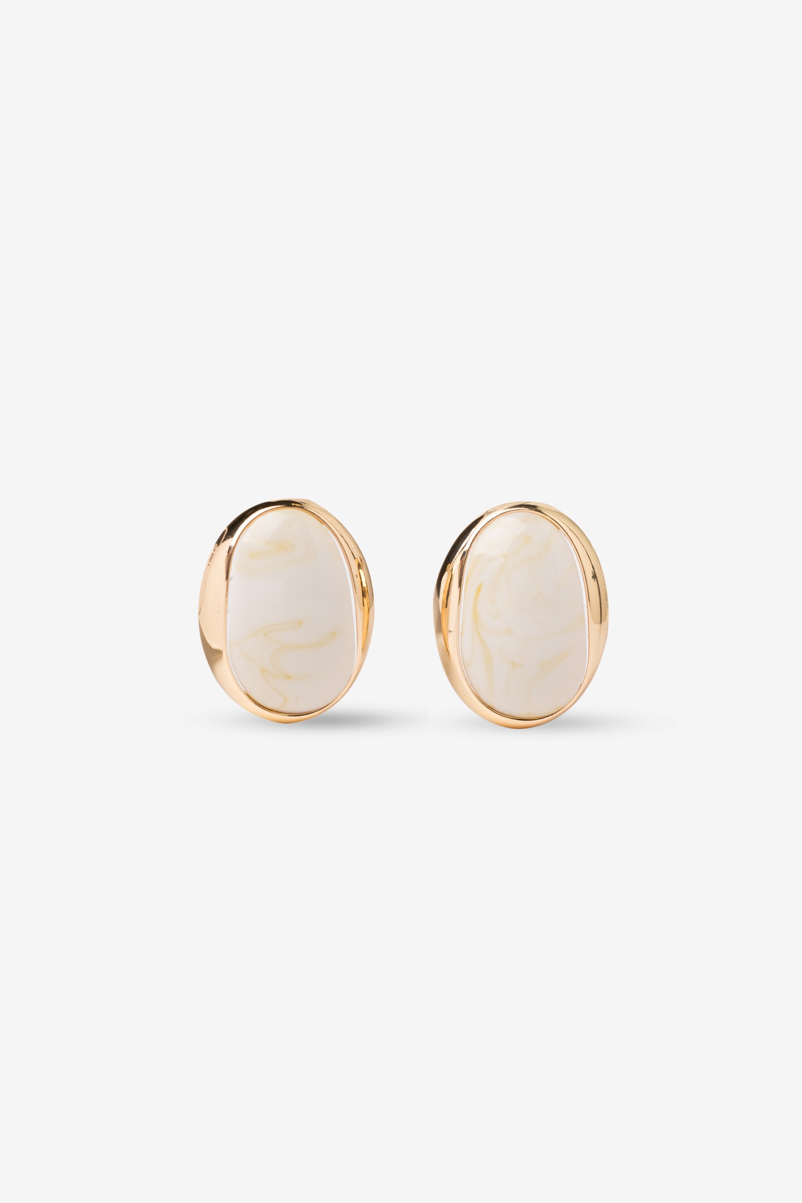 Gold Oval Marble Earrings