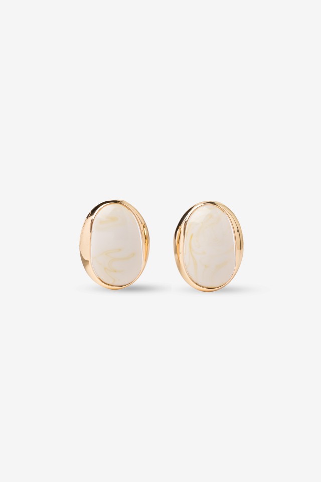 Gold Oval Marble Earrings
