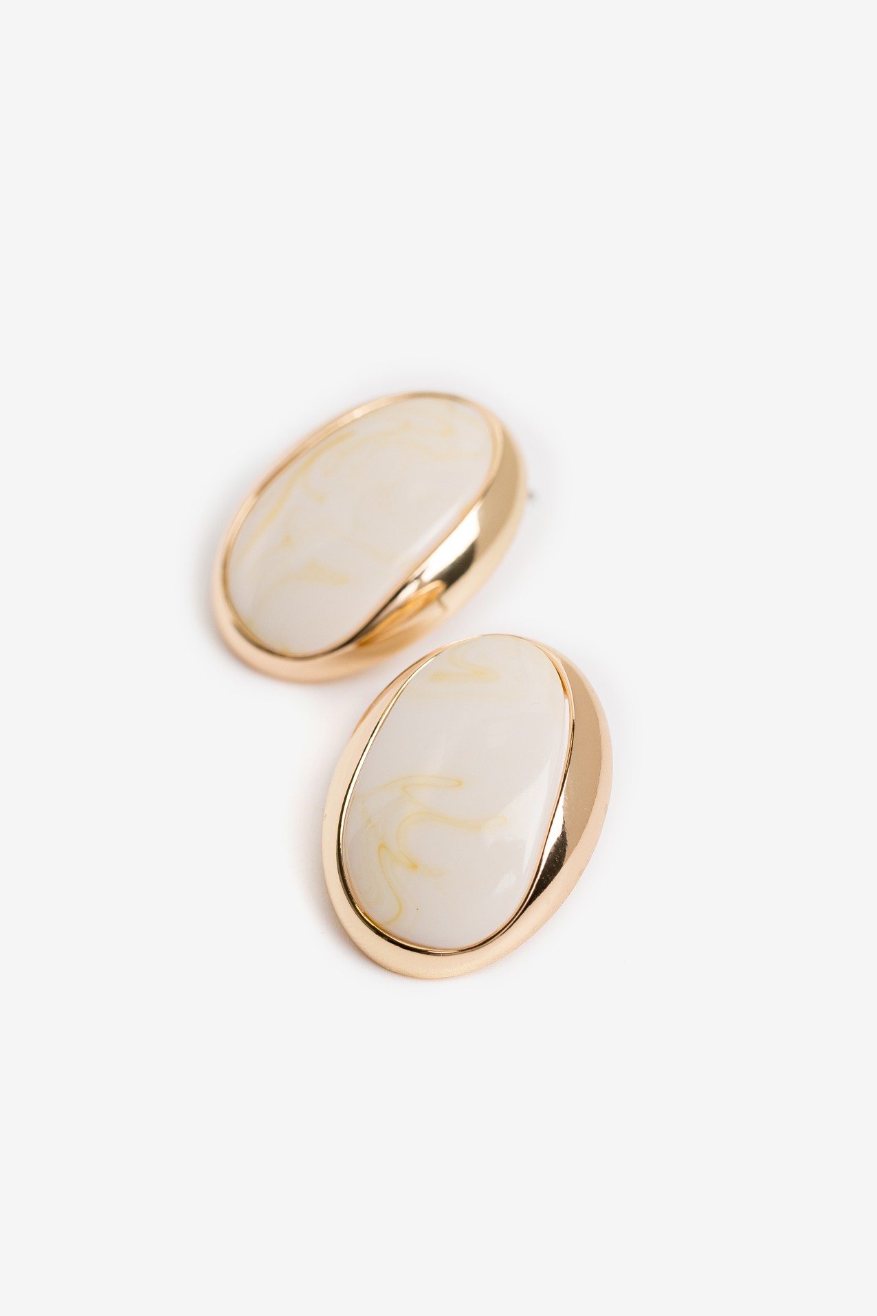 Gold Oval Marble Earrings