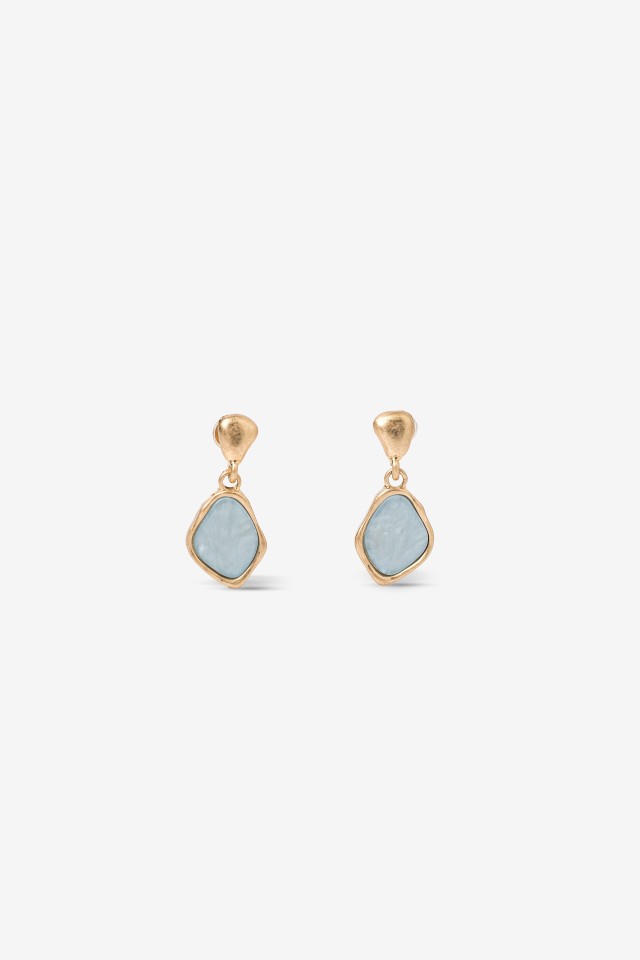 Gold Earrings With Blue Pendant