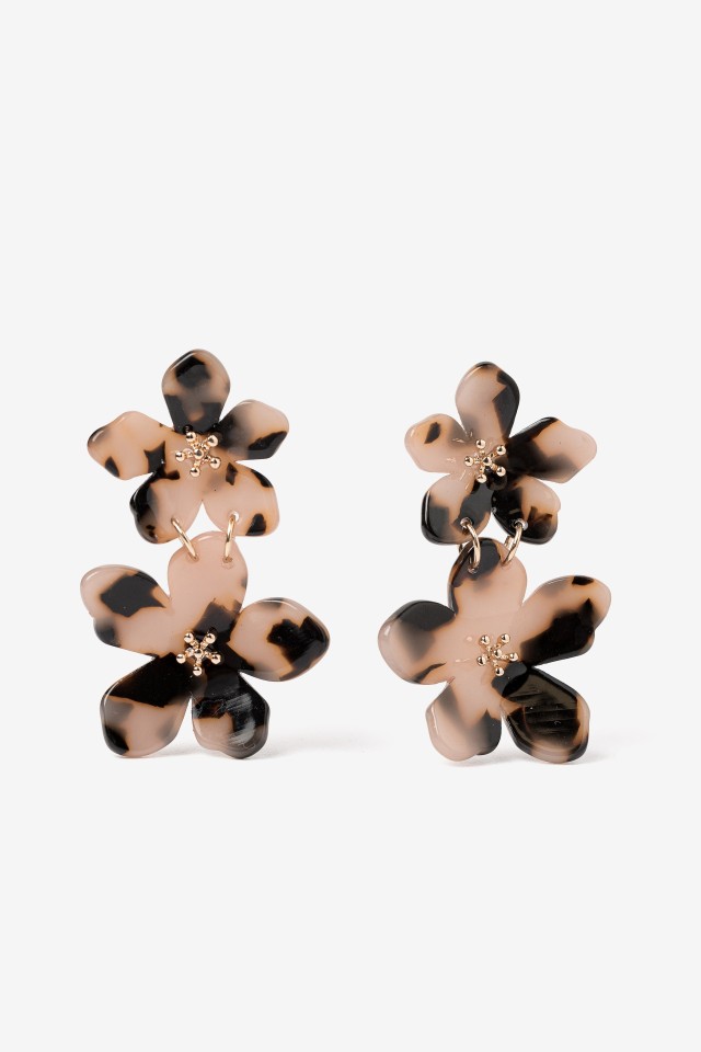 Brincos flores tartaruga dourado