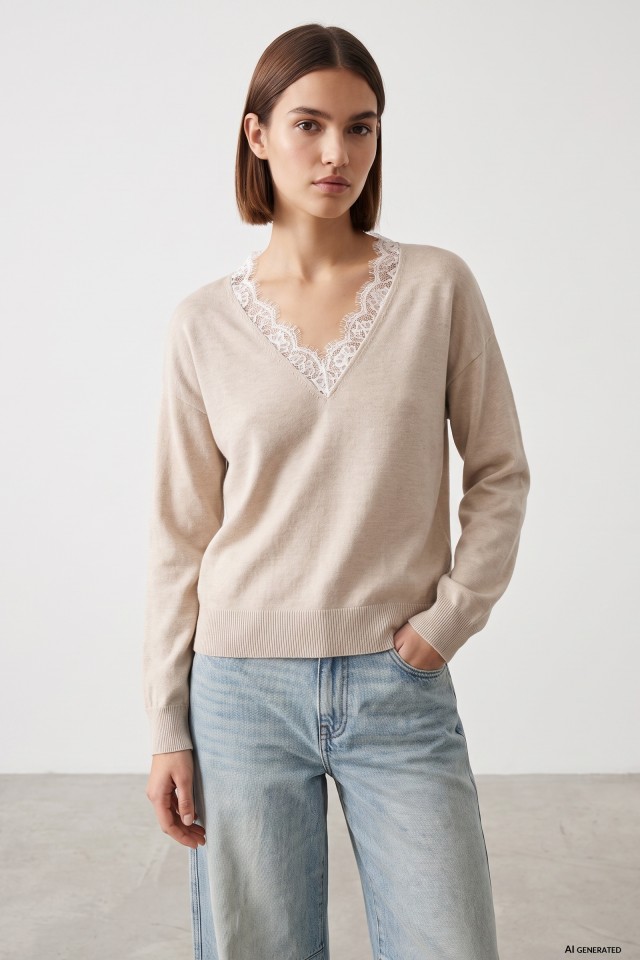Camisola bege com renda