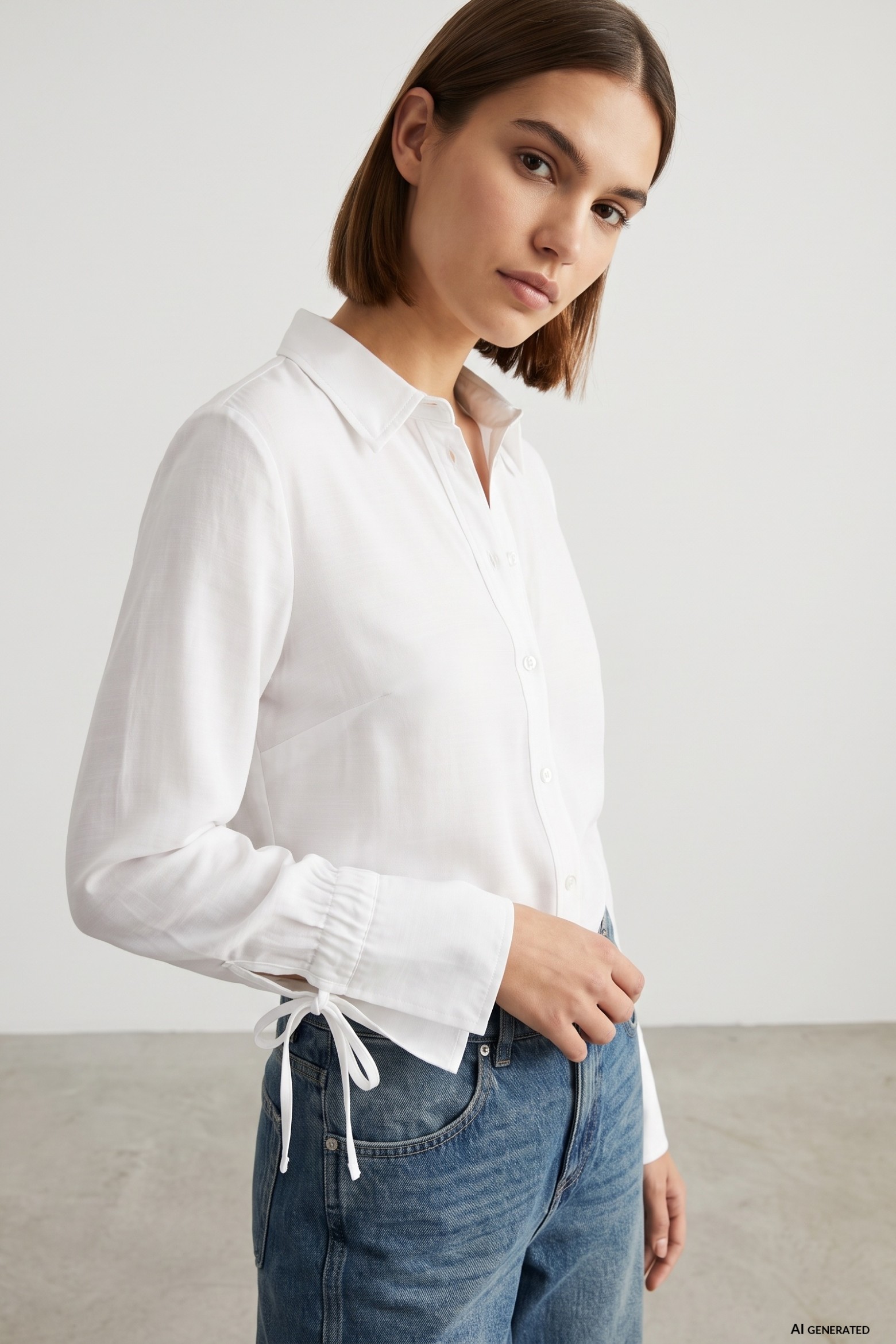 White Shirt With Cuff Bows