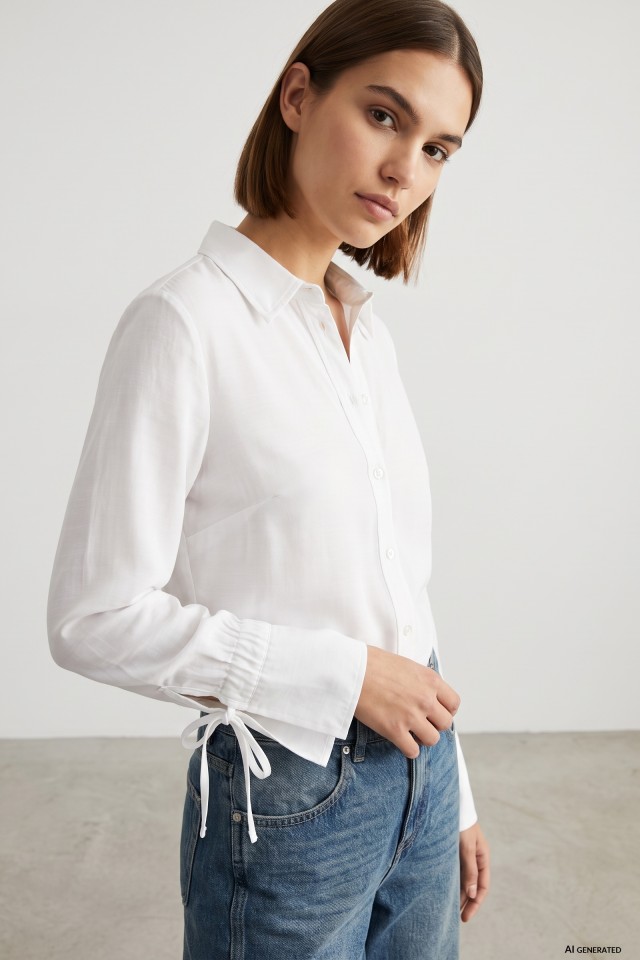 White Shirt With Cuff Bows