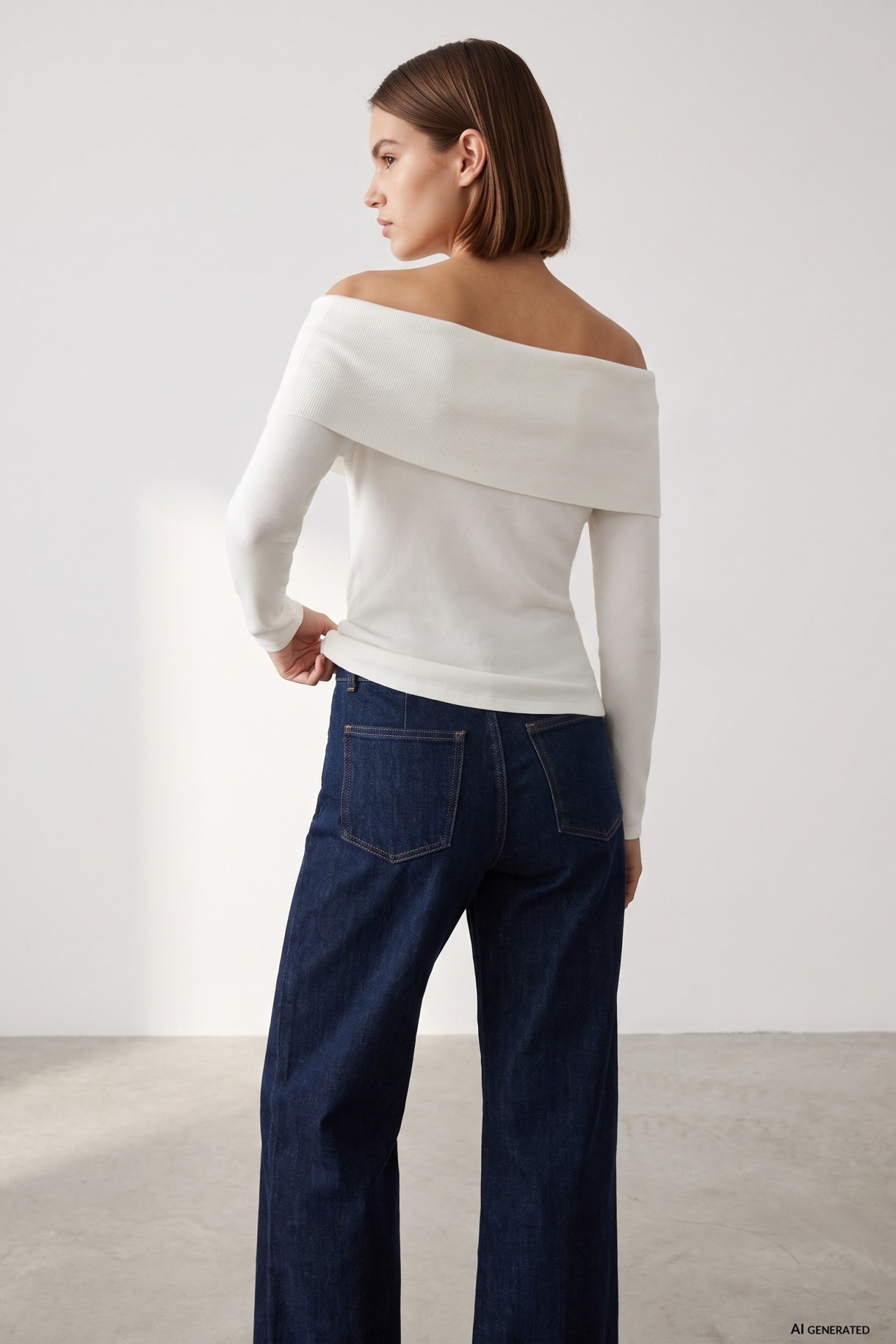Off-Shoulder Slim Knit Sweater