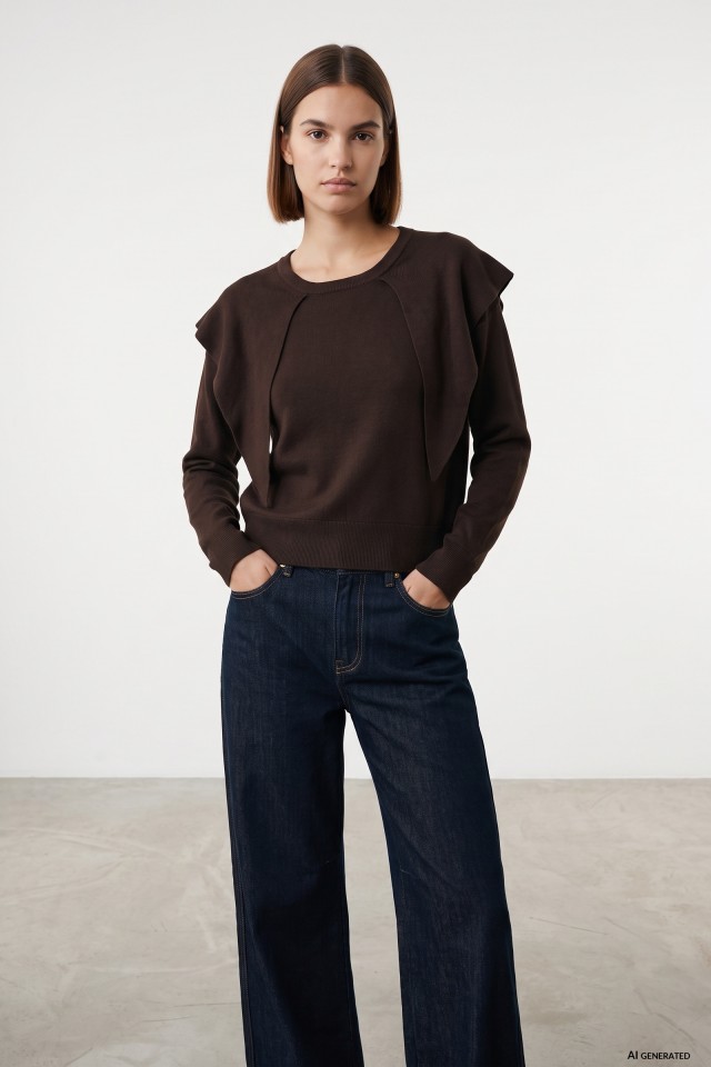 Brown Long Sleeve Knit Sweater