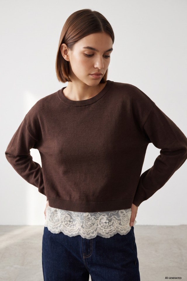 Brown Knit Regular Sweater
