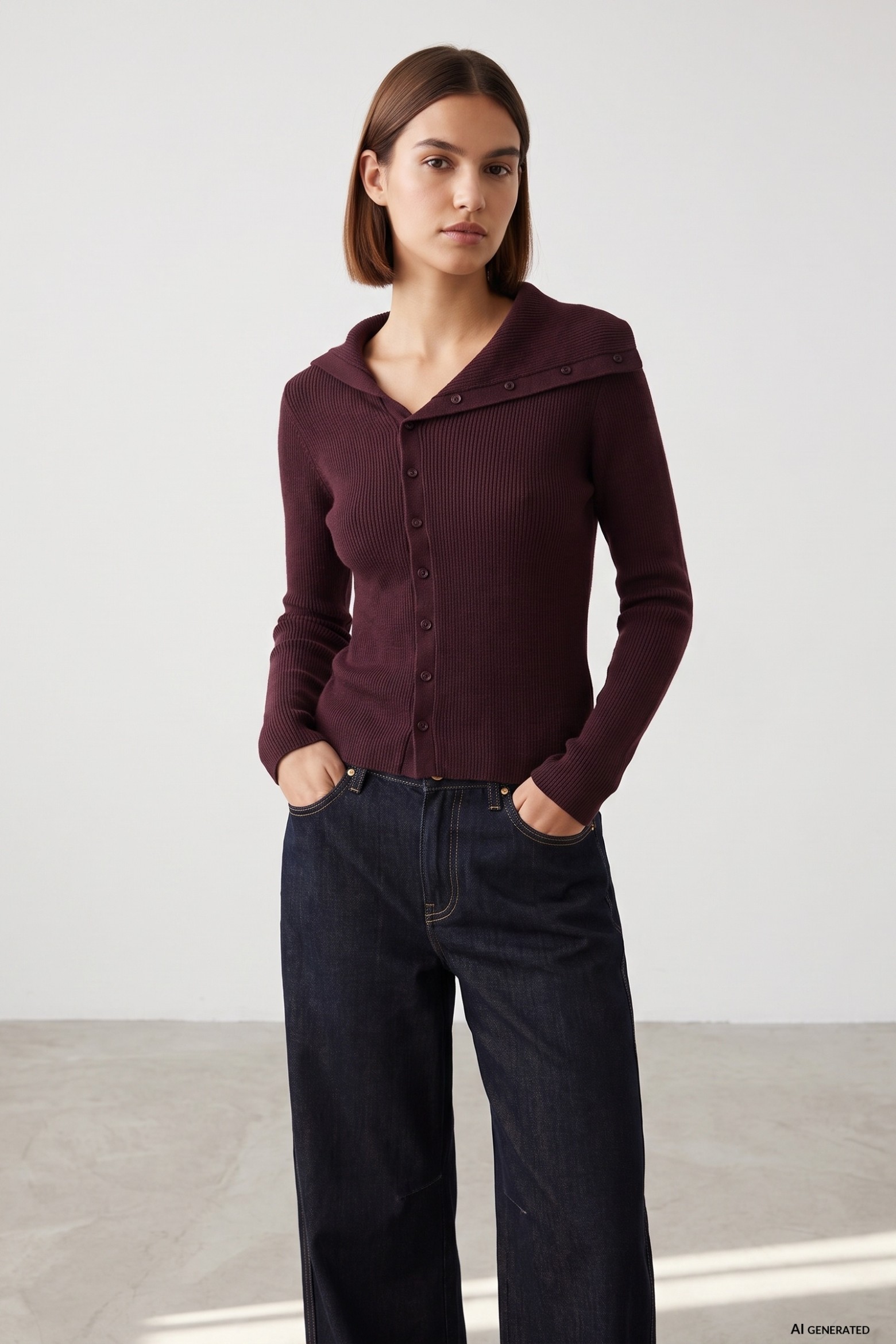 Burgundy Ribbed Knit Cardigan