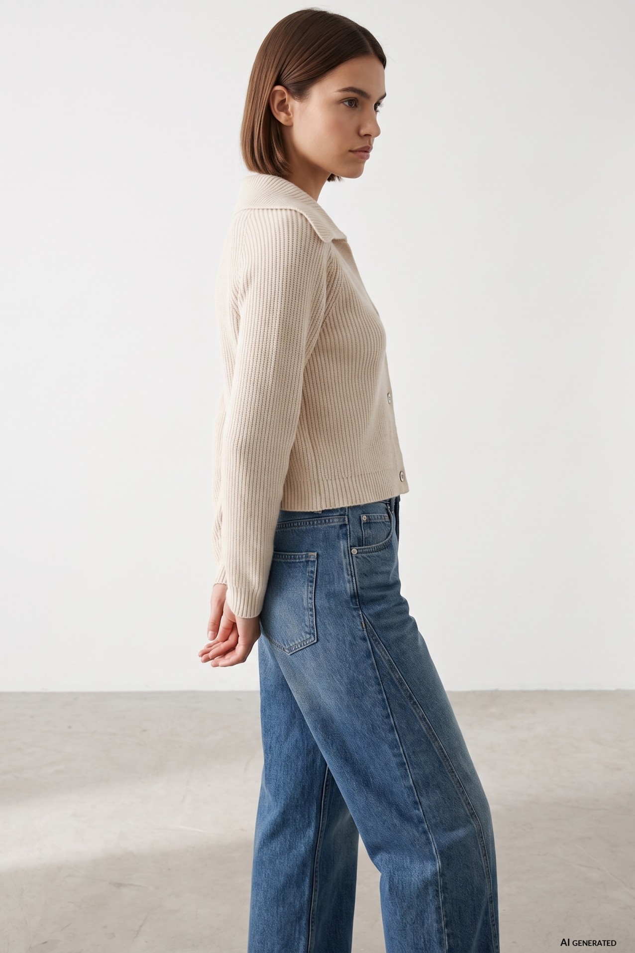 Beige Relaxed Knit Cardigan