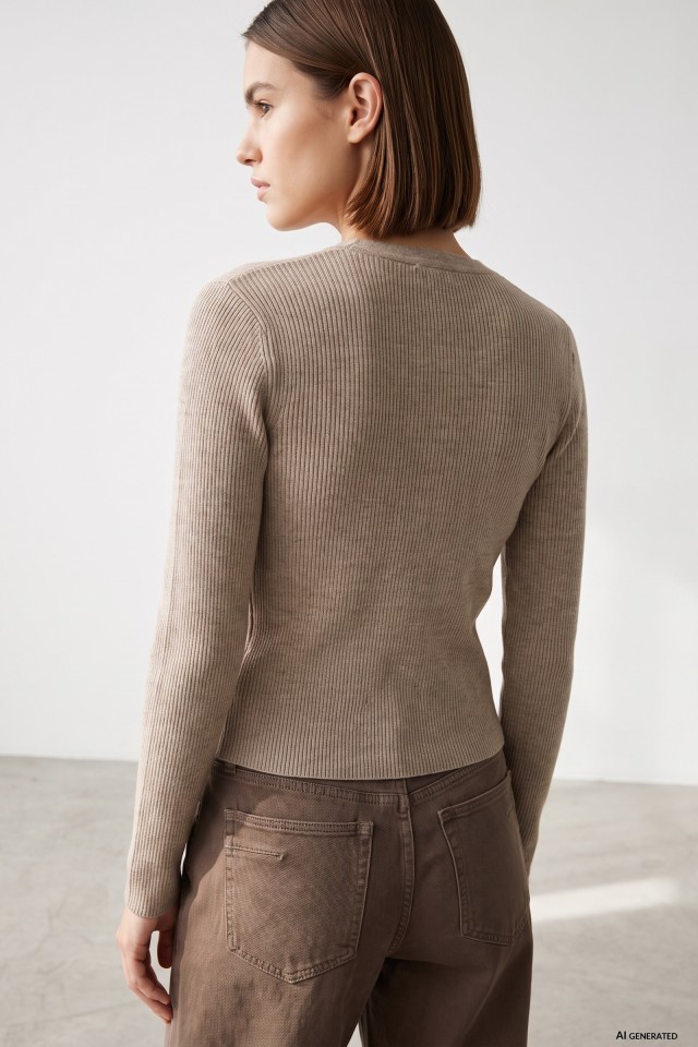 Beige Slim Ribbed Cardigan Beige Slim Ribbed Cardigan