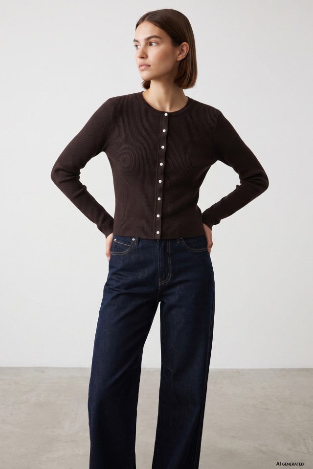 Cardigan castanho slim tricotado