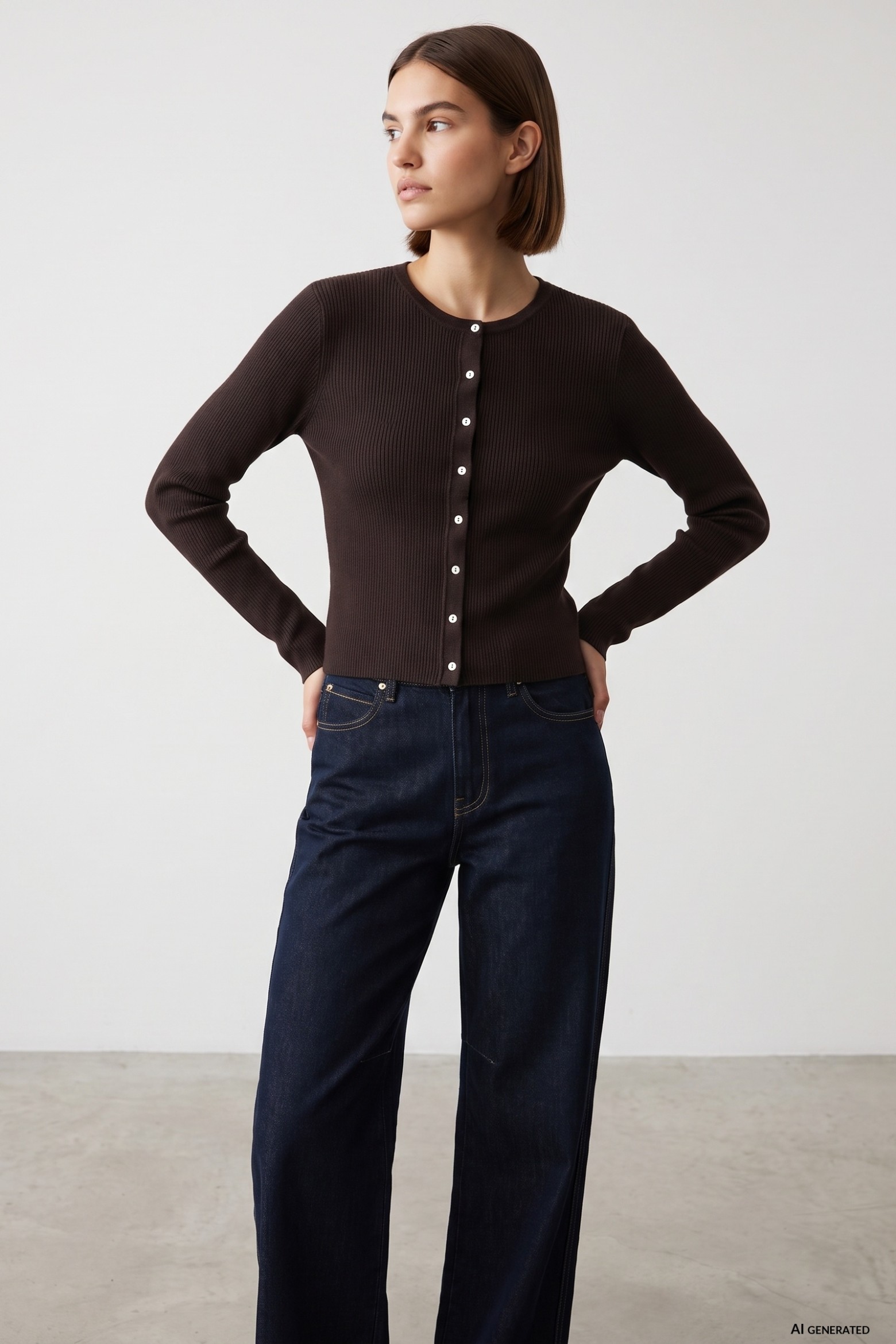 Cardigan castanho slim tricotado
