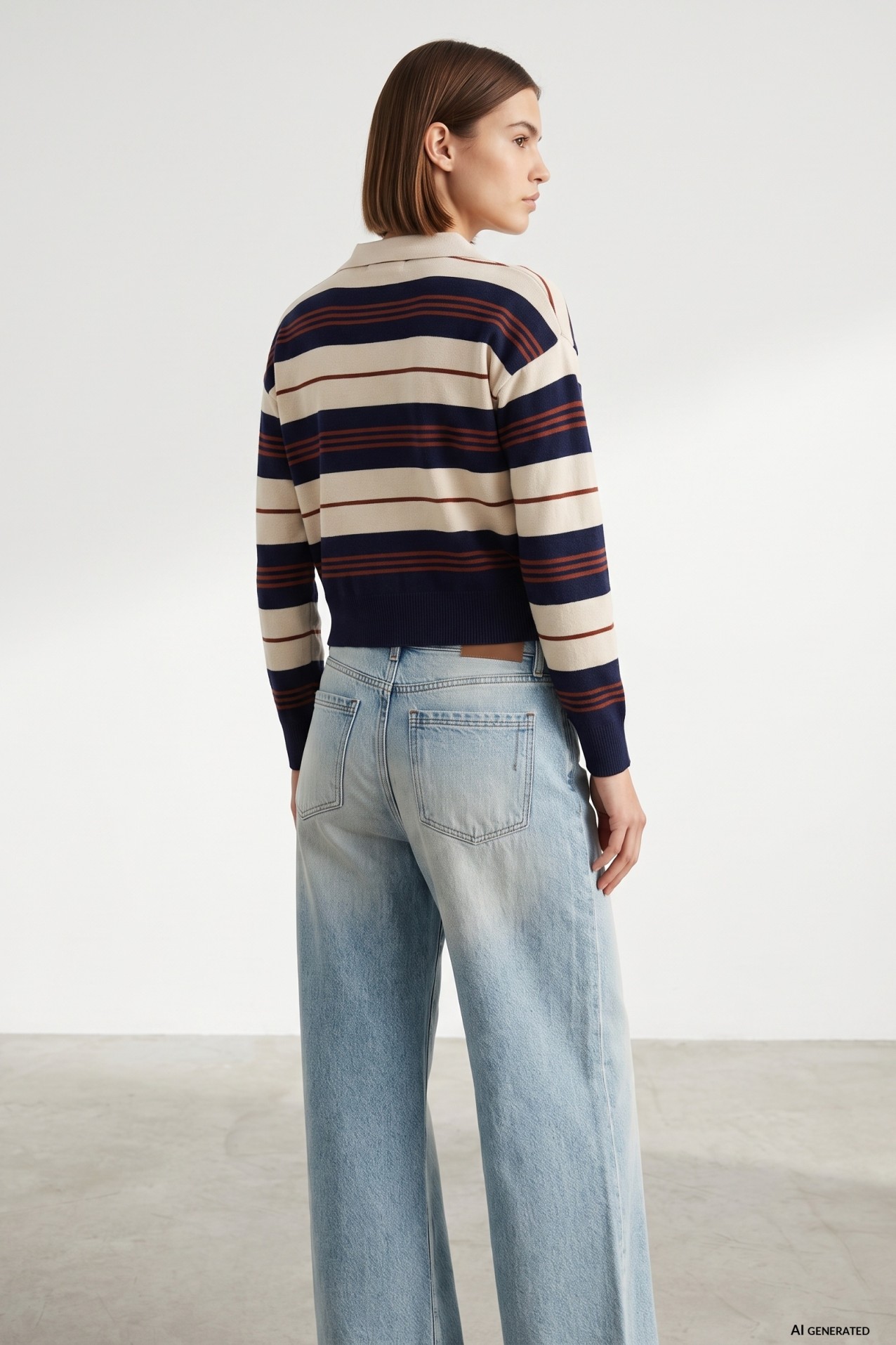 Beige Striped Knit Sweater
