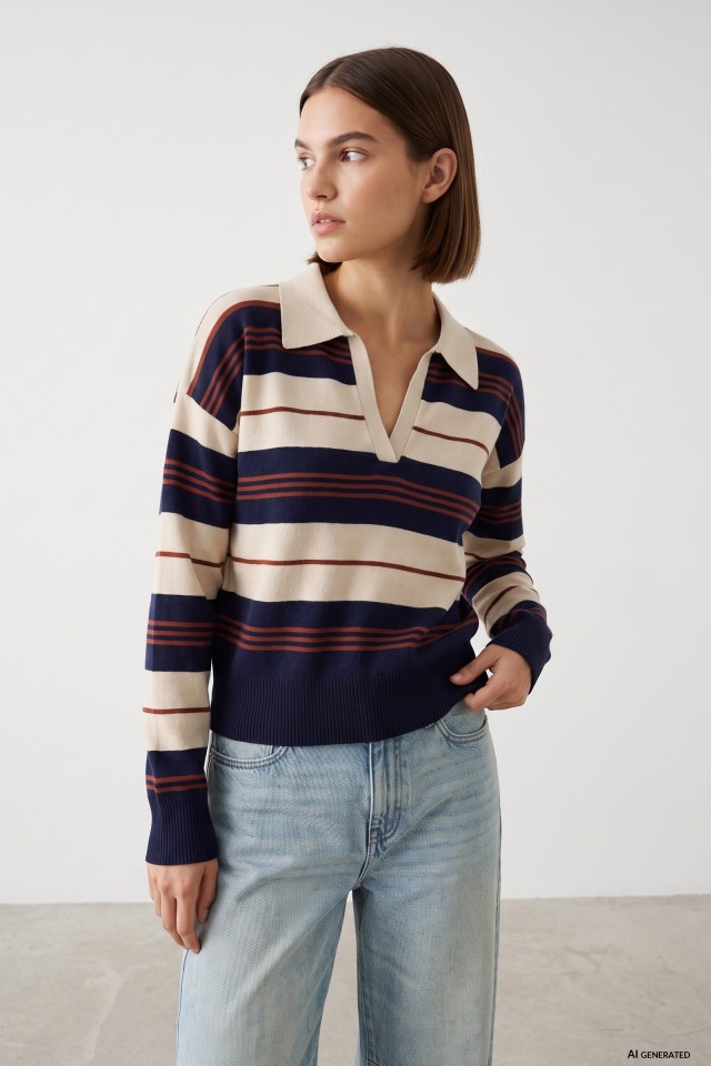 Beige Striped Knit Sweater