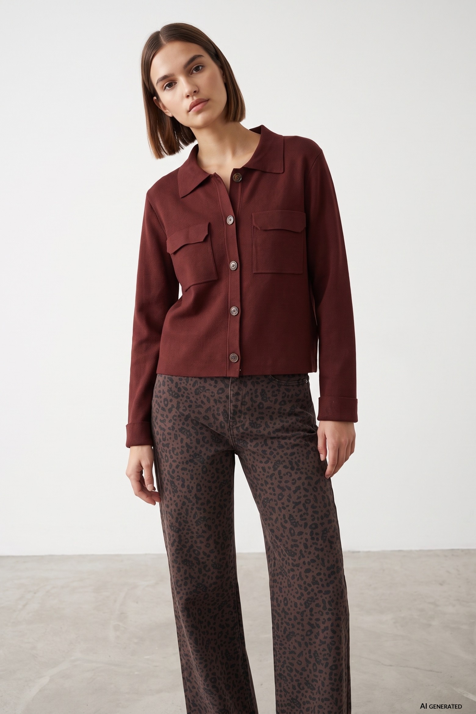 Cardigan de cor vinho curto
