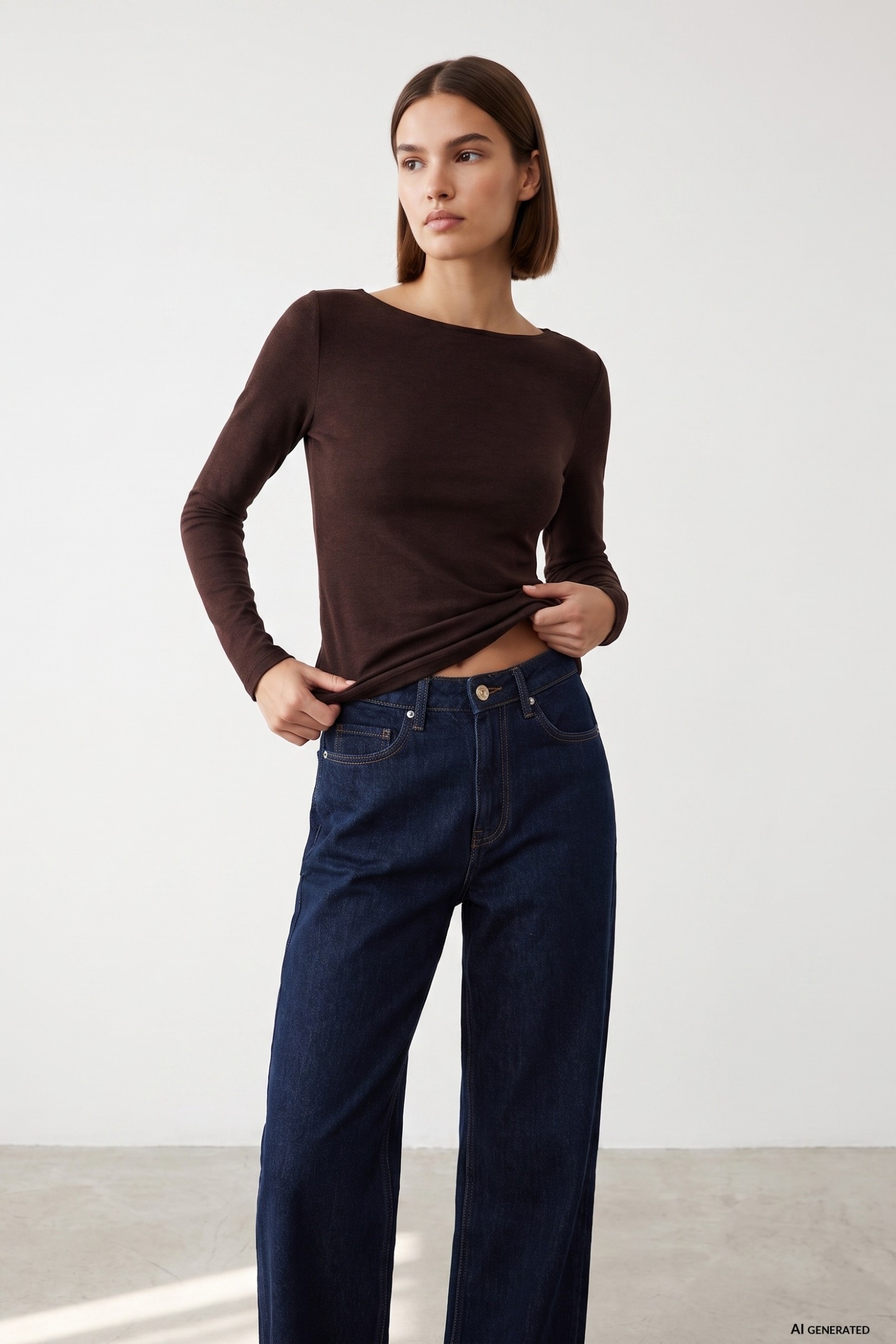 Slim Long Sleeve Brown Tee