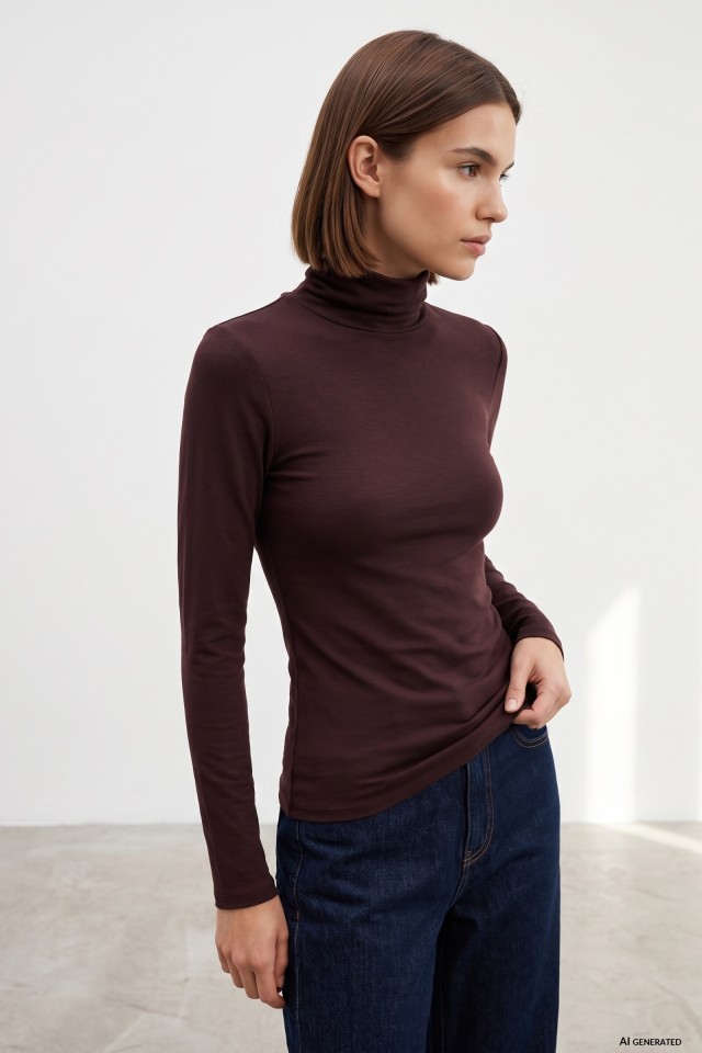 Dark Red Slim Turtleneck Tee