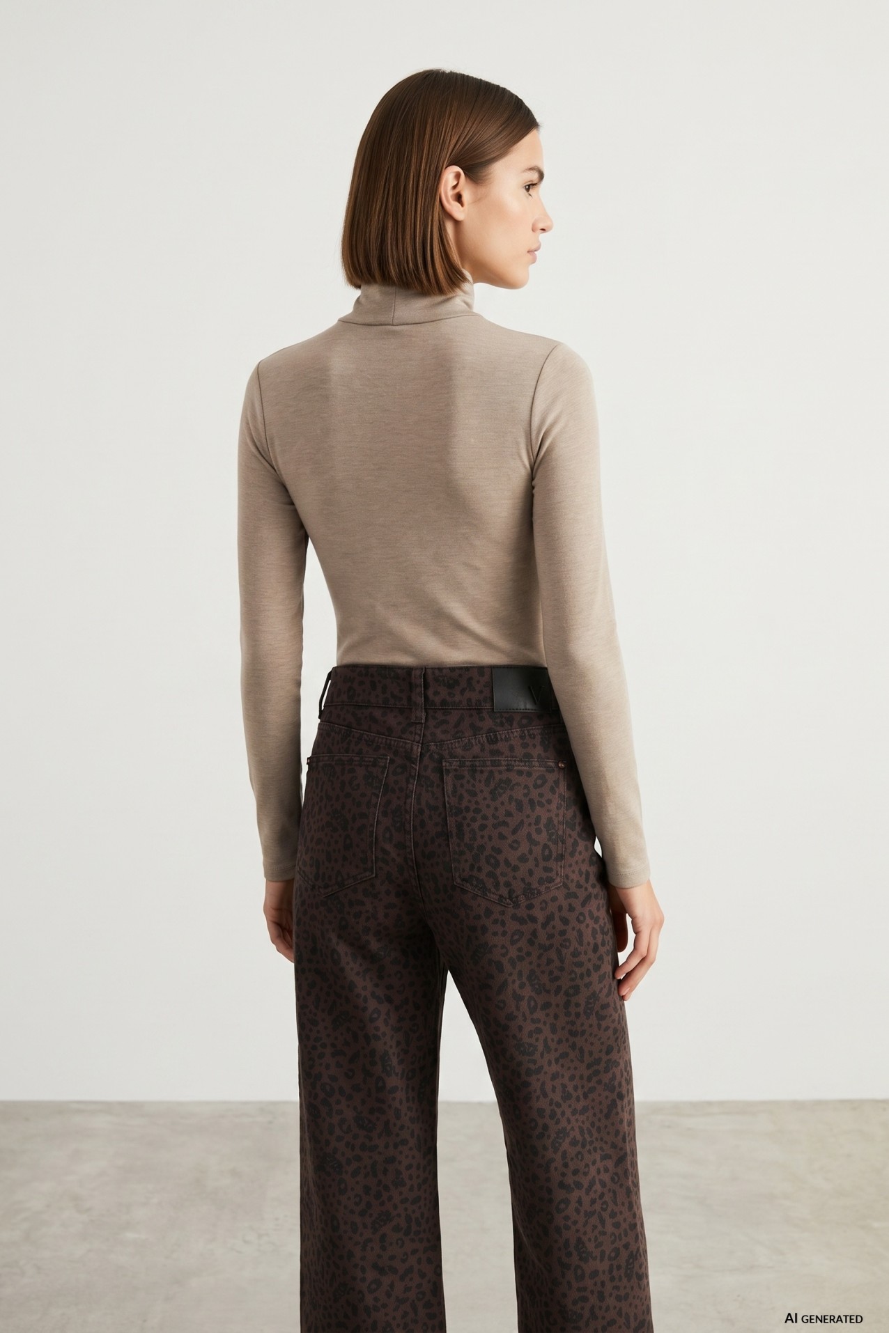 Beige Super Slim Turtleneck