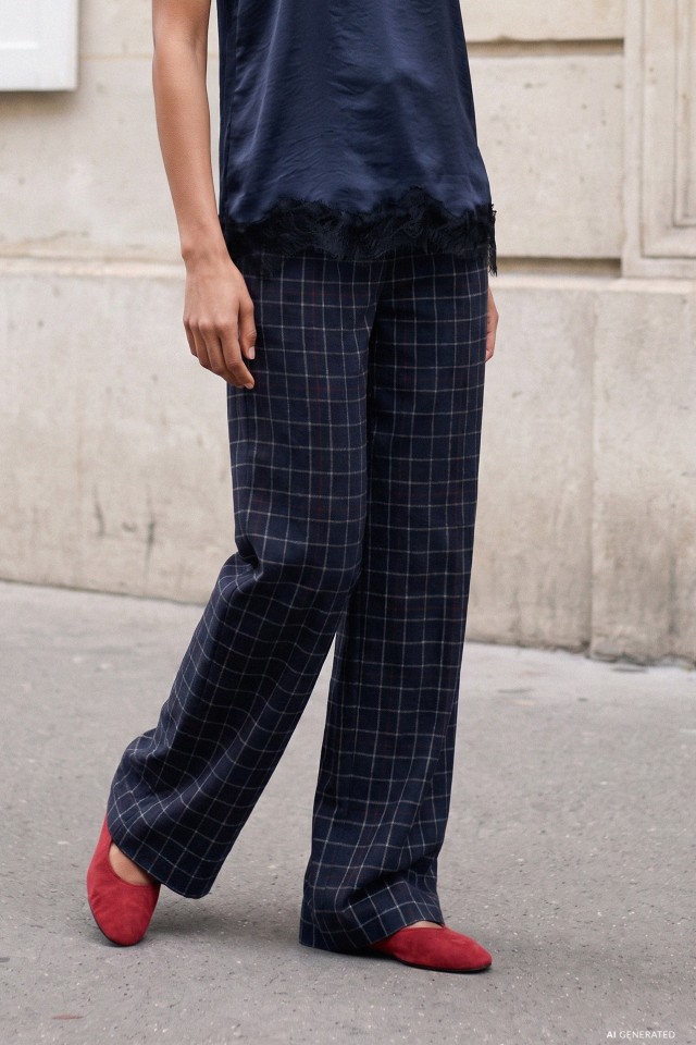 Wide-Leg Checked Palazzo Pants Wide-Leg Checked Palazzo Pants