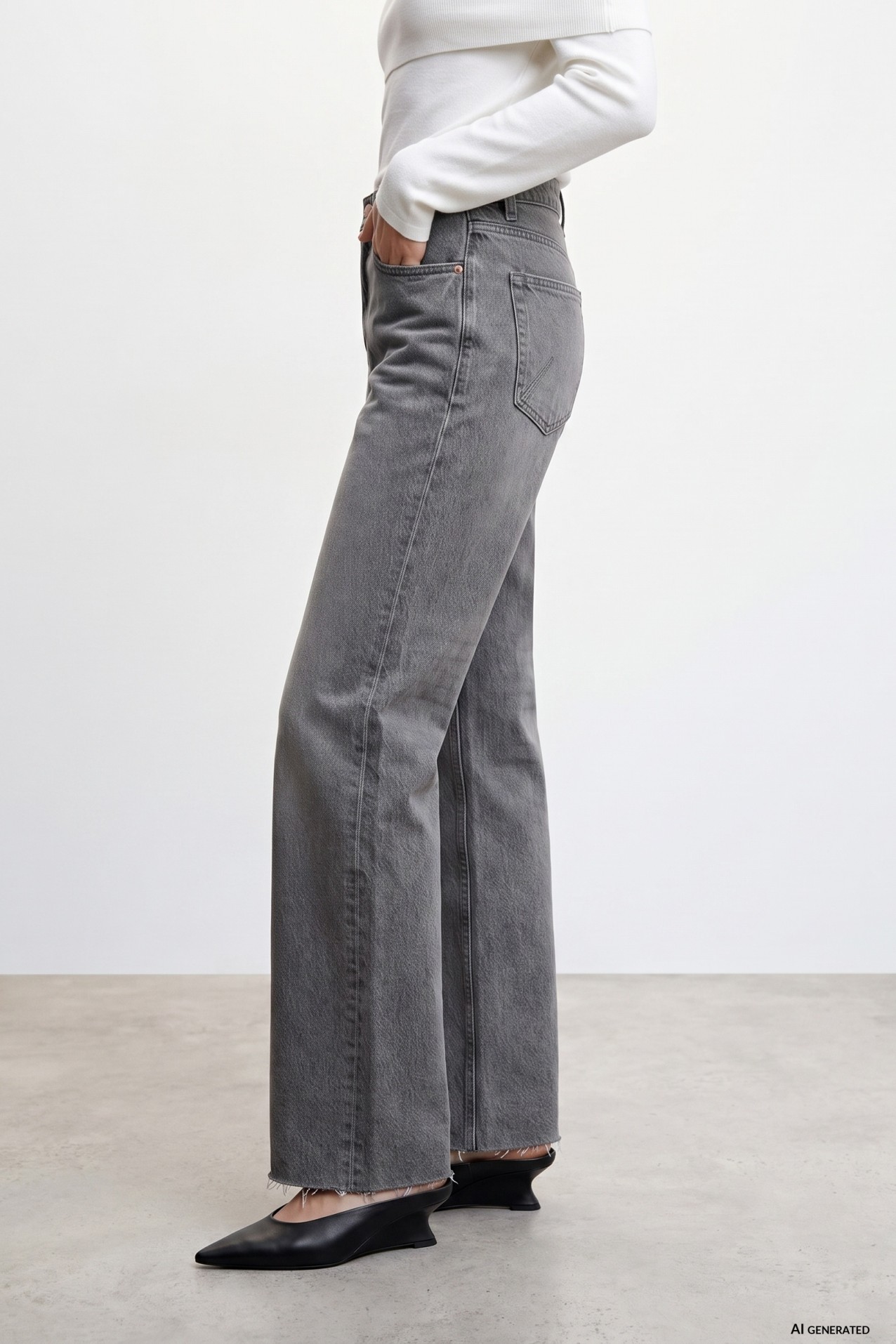 Grey Straight Wide Jeans