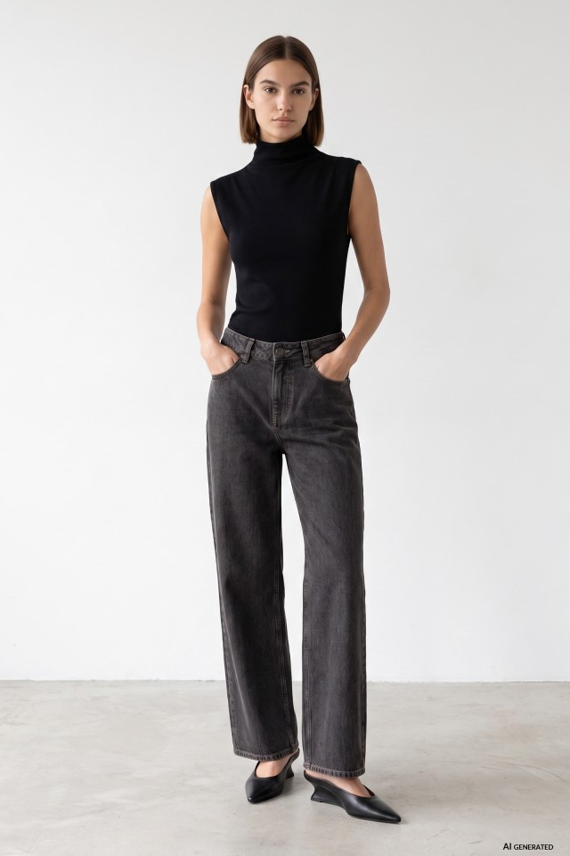Jeans wide leg preto lavado