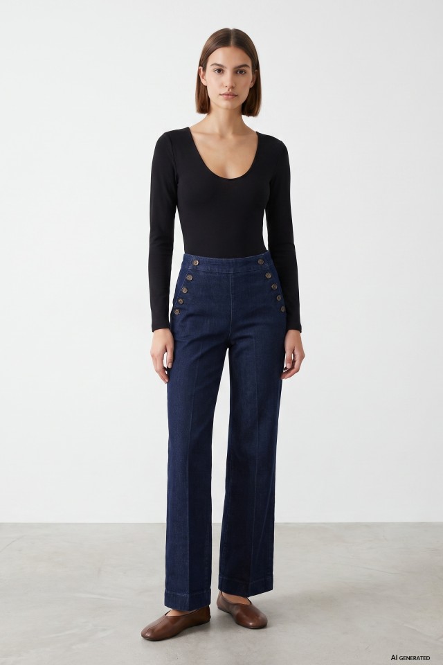 Wide Leg Button Jeans