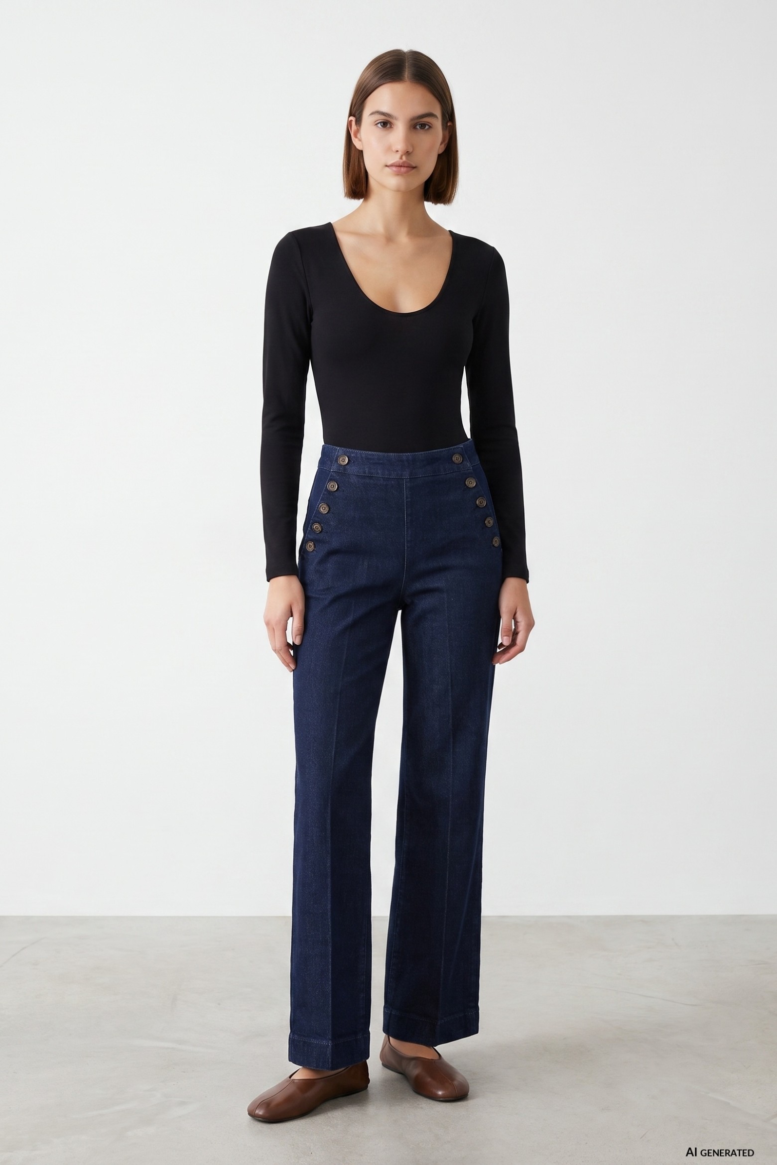 Wide Leg Button Jeans