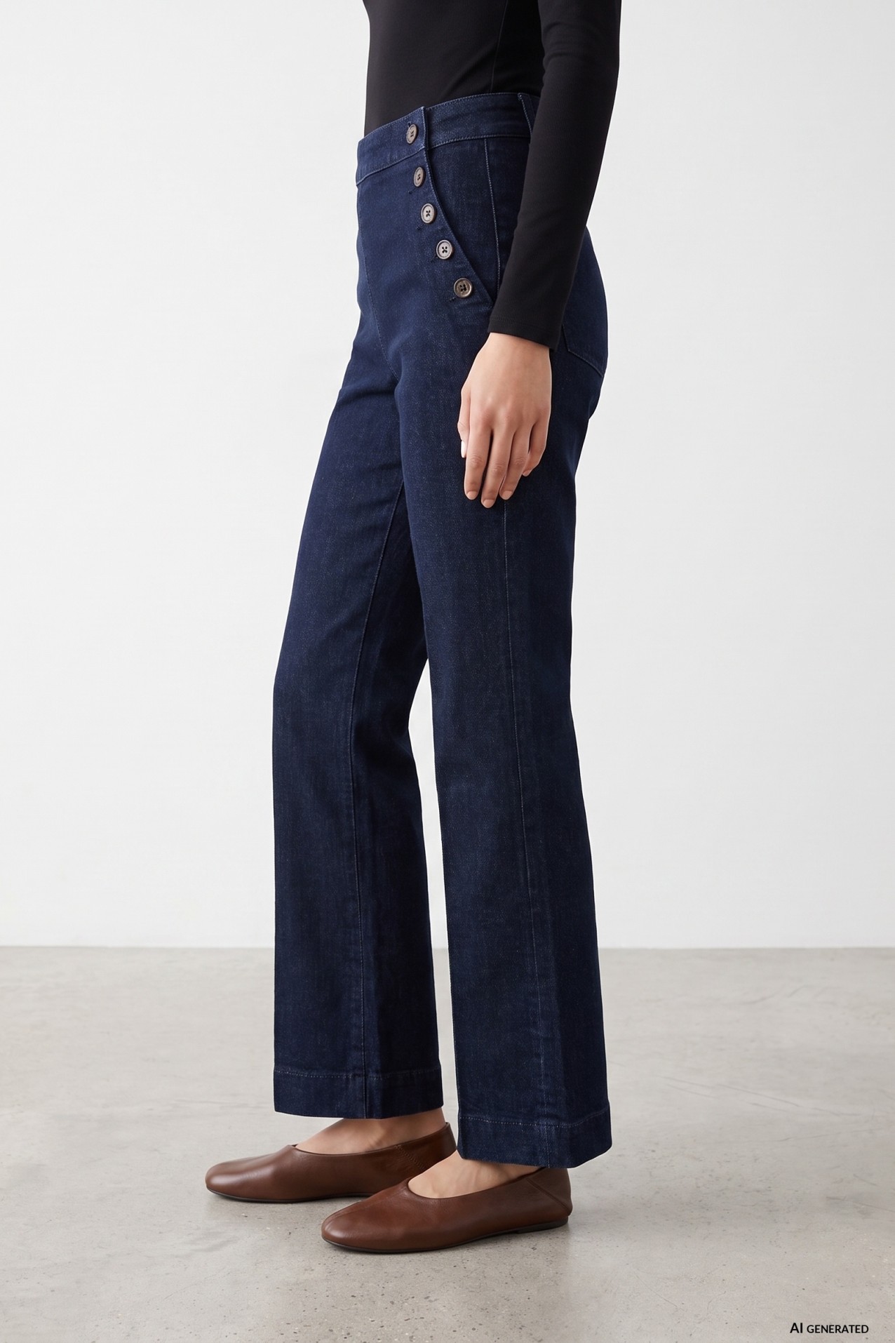 Wide Leg Button Jeans
