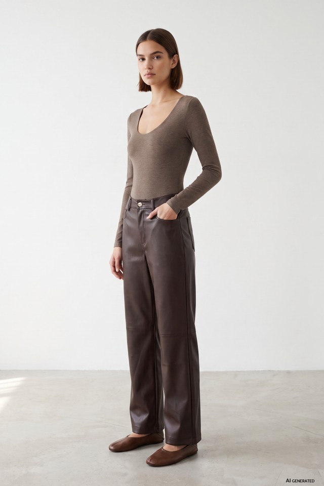 Brown Straight Wide Trousers Brown Straight Wide Trousers