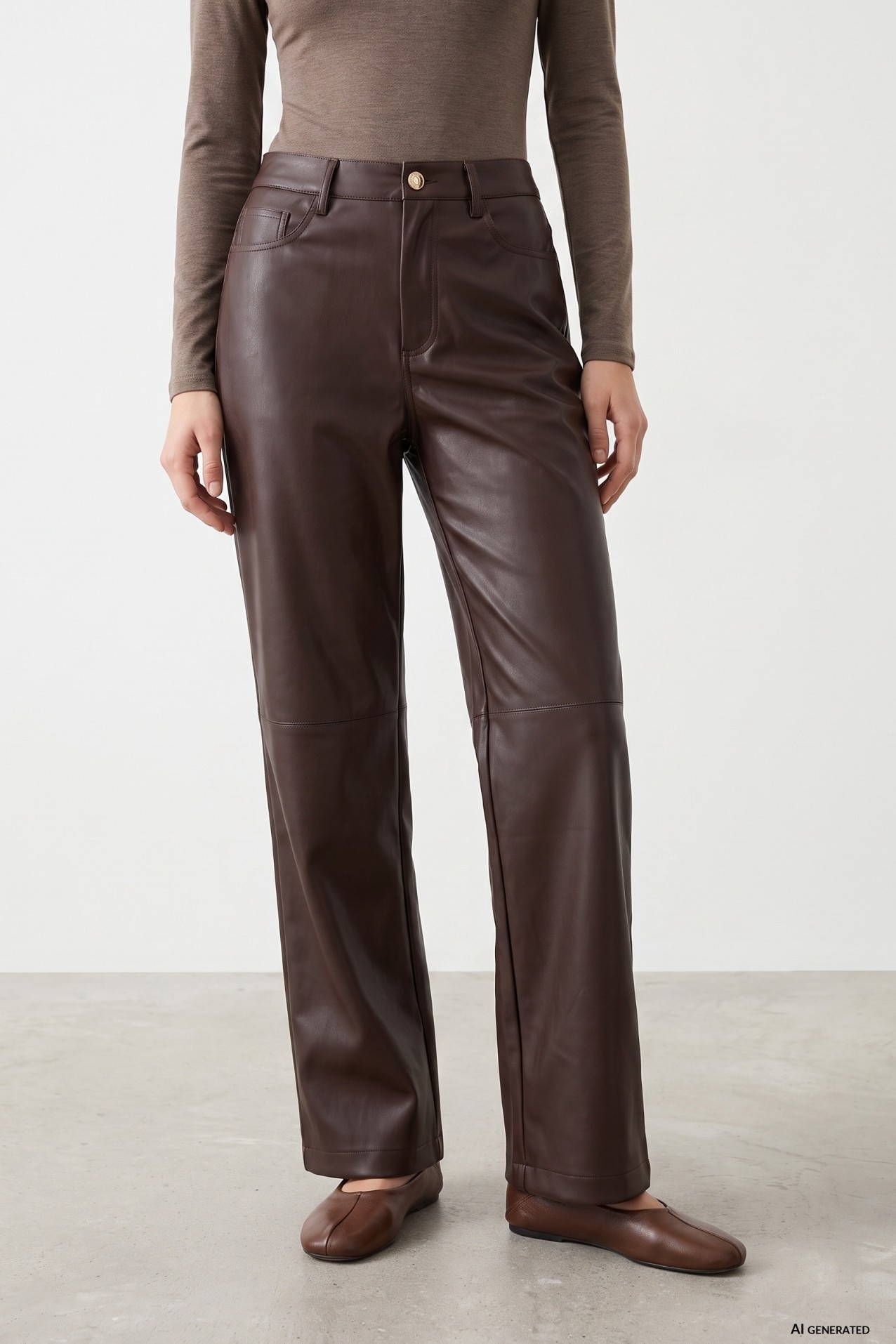 Brown Straight Wide Trousers