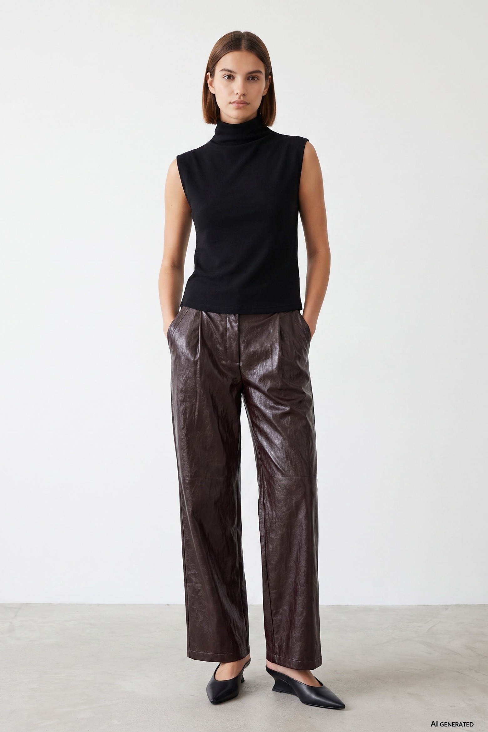 Shiny Dark Brown Palazzo Pants