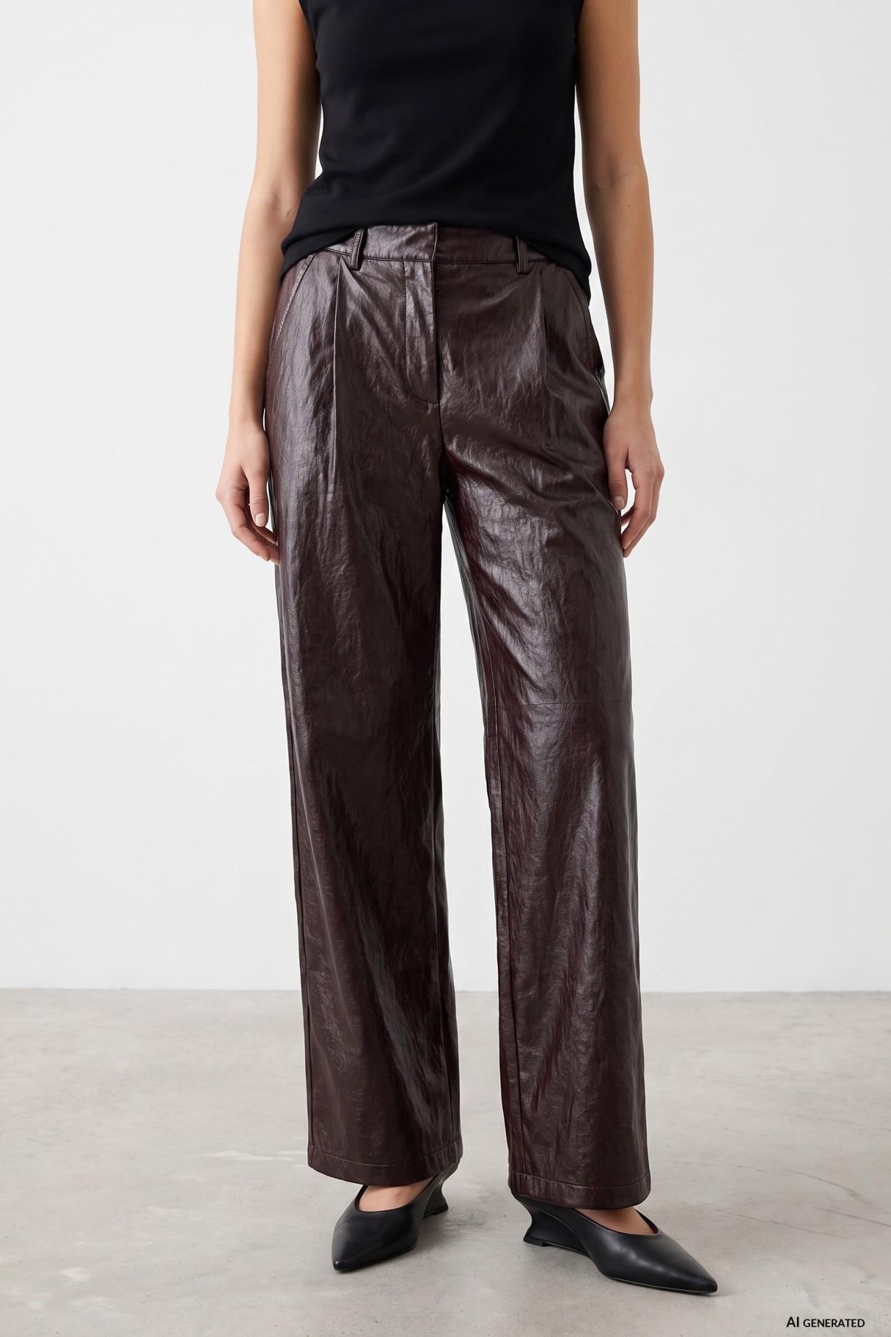 Shiny Dark Brown Palazzo Pants