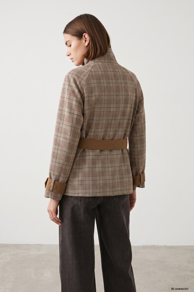Beige Short Checked Jacket Beige Short Checked Jacket