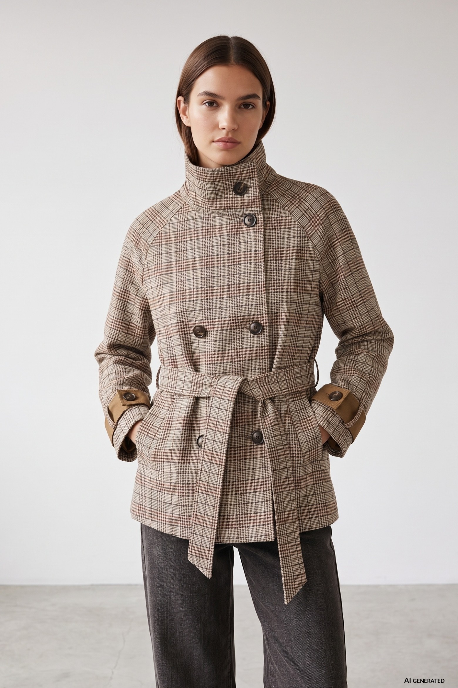 Beige Short Checked Jacket