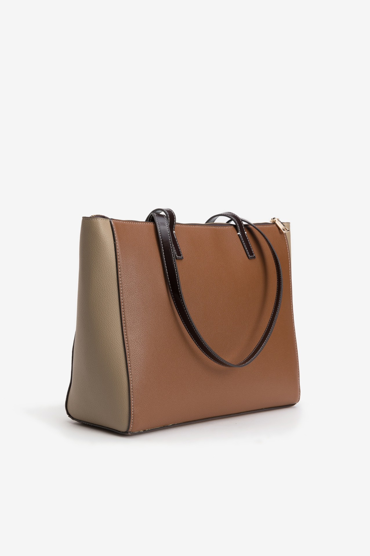 Brown Colour-Block Tote Bag