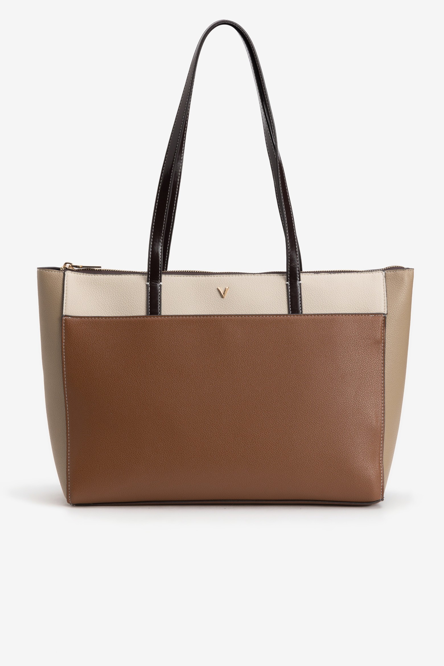 Brown Colour-Block Tote Bag
