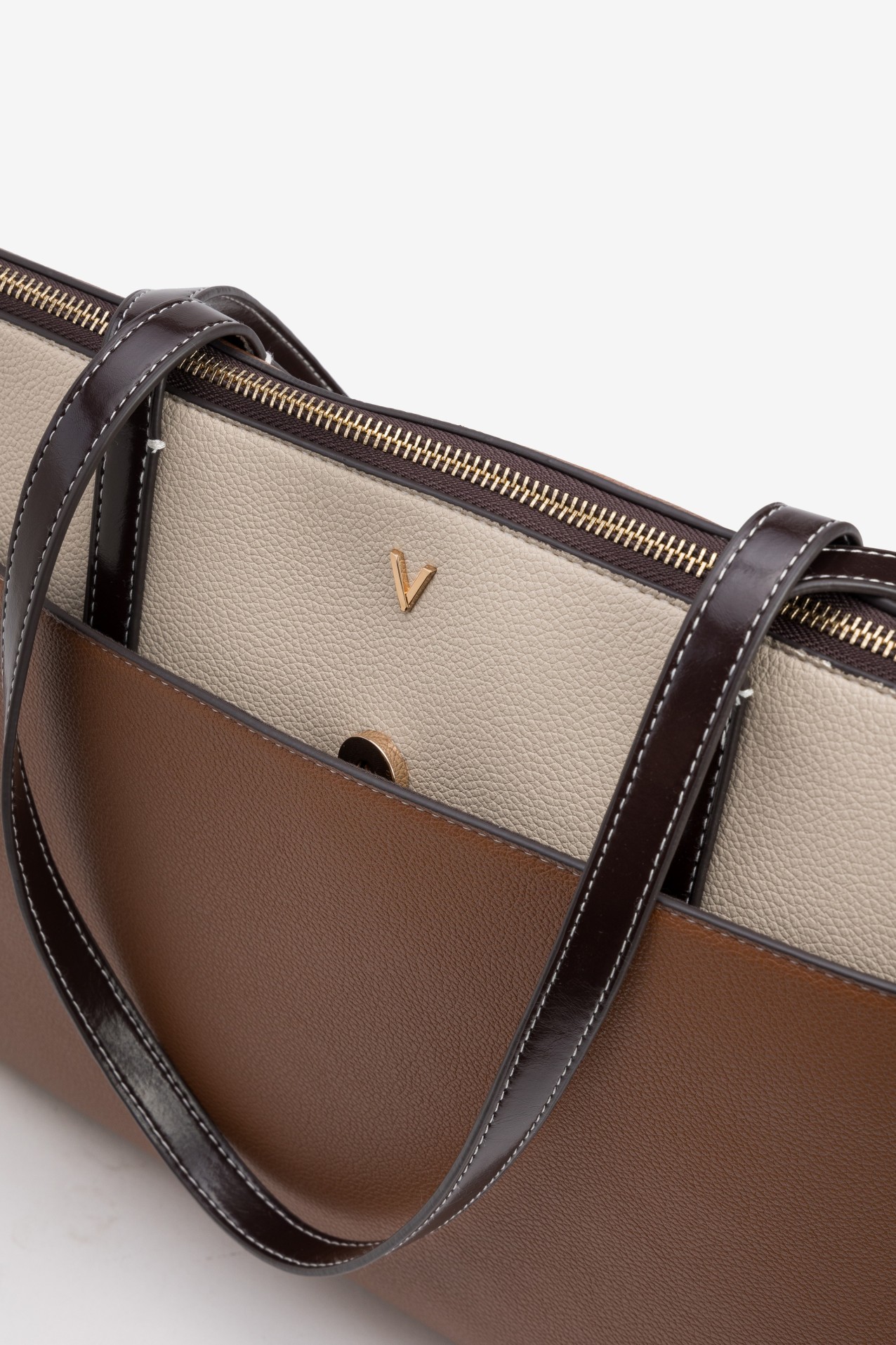 Brown Colour-Block Tote Bag