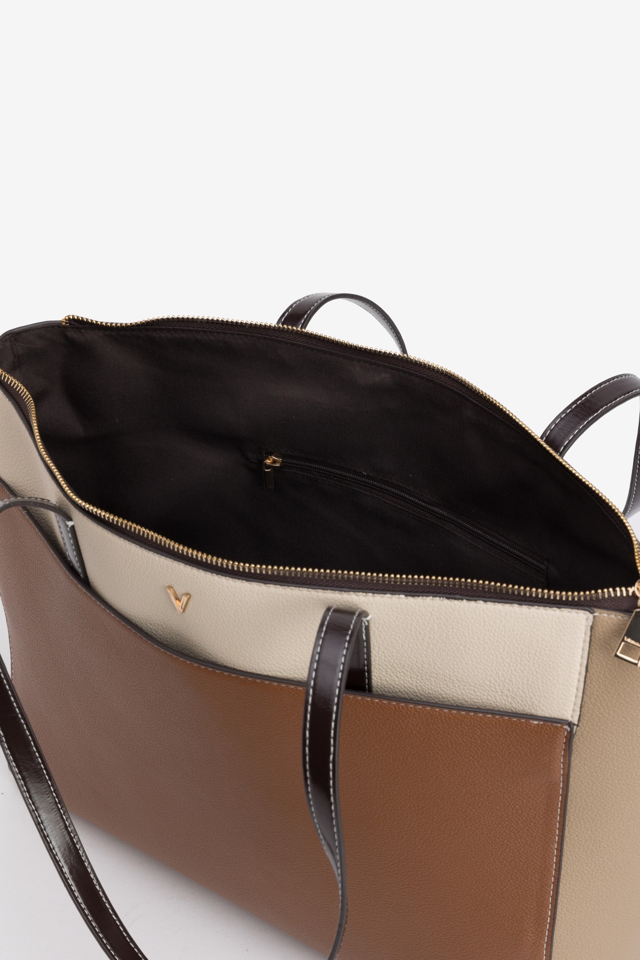 Brown Colour-Block Tote Bag