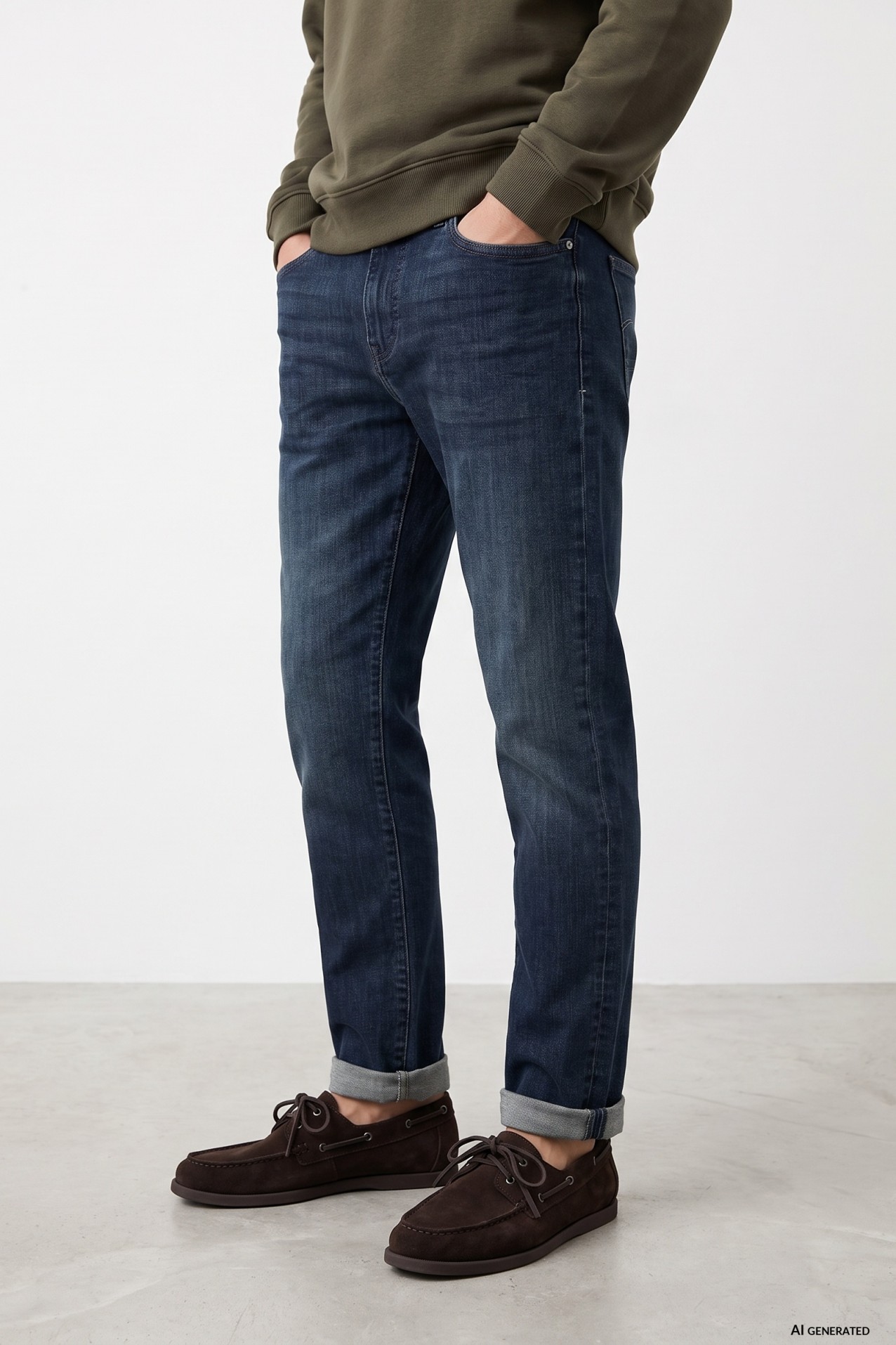 Jeans corte reto azul escuro