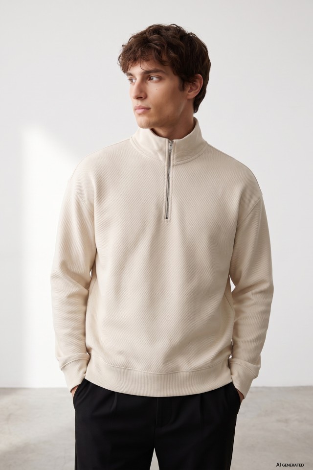 Beige Quarter-Zip Sweatshirt